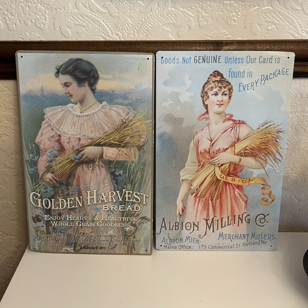 2 victorian trading card aluminum metal sign tin